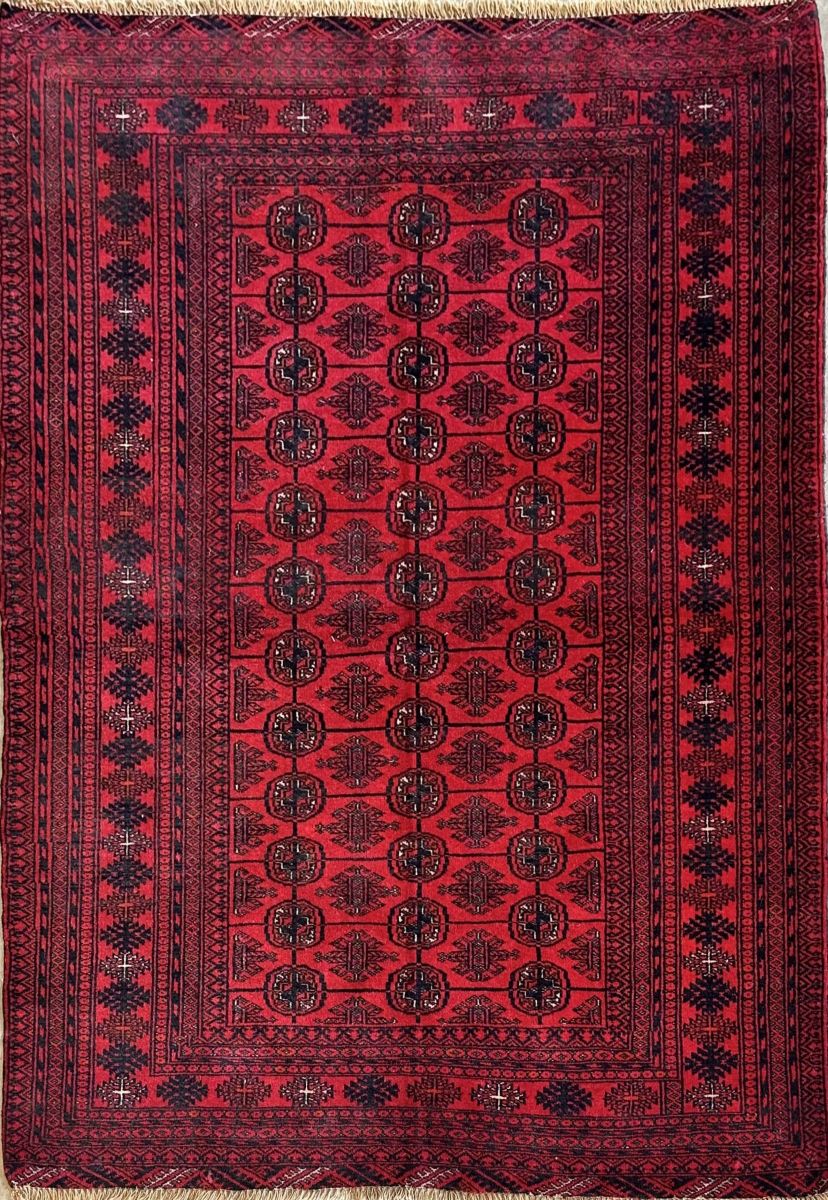 Hand-Knotted Tribal Afghan Turkoman Mori Rug