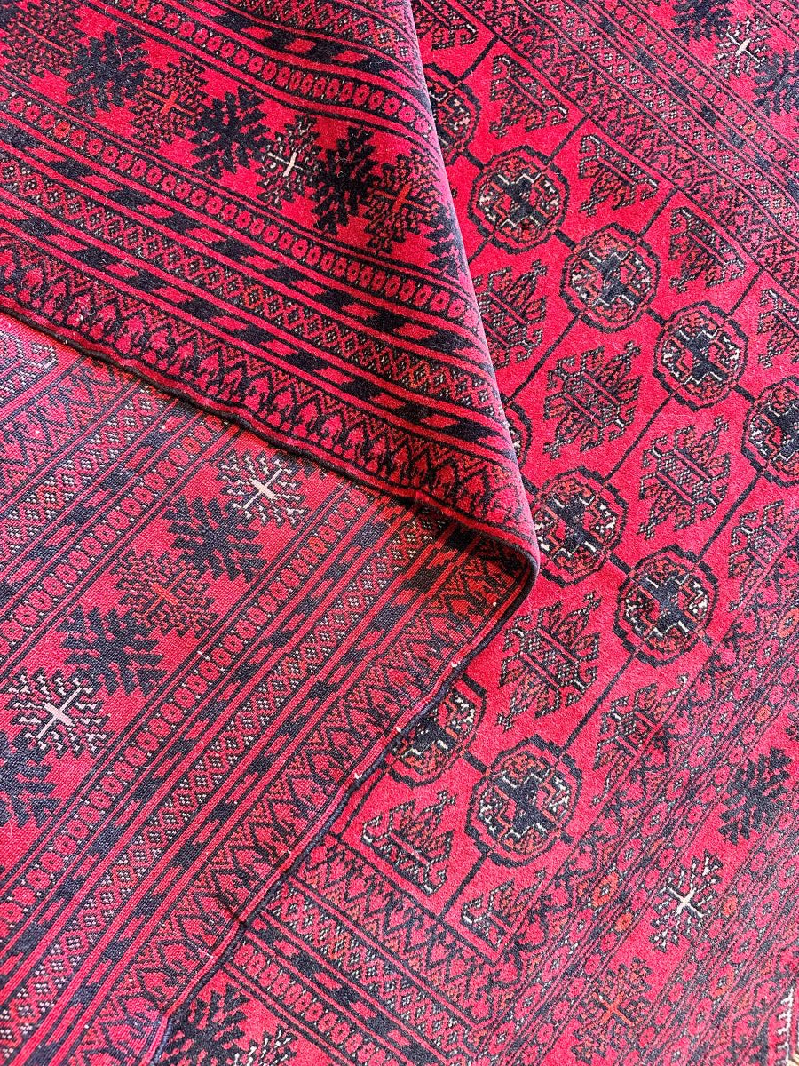 Hand-Knotted Tribal Afghan Turkoman Mori Rug