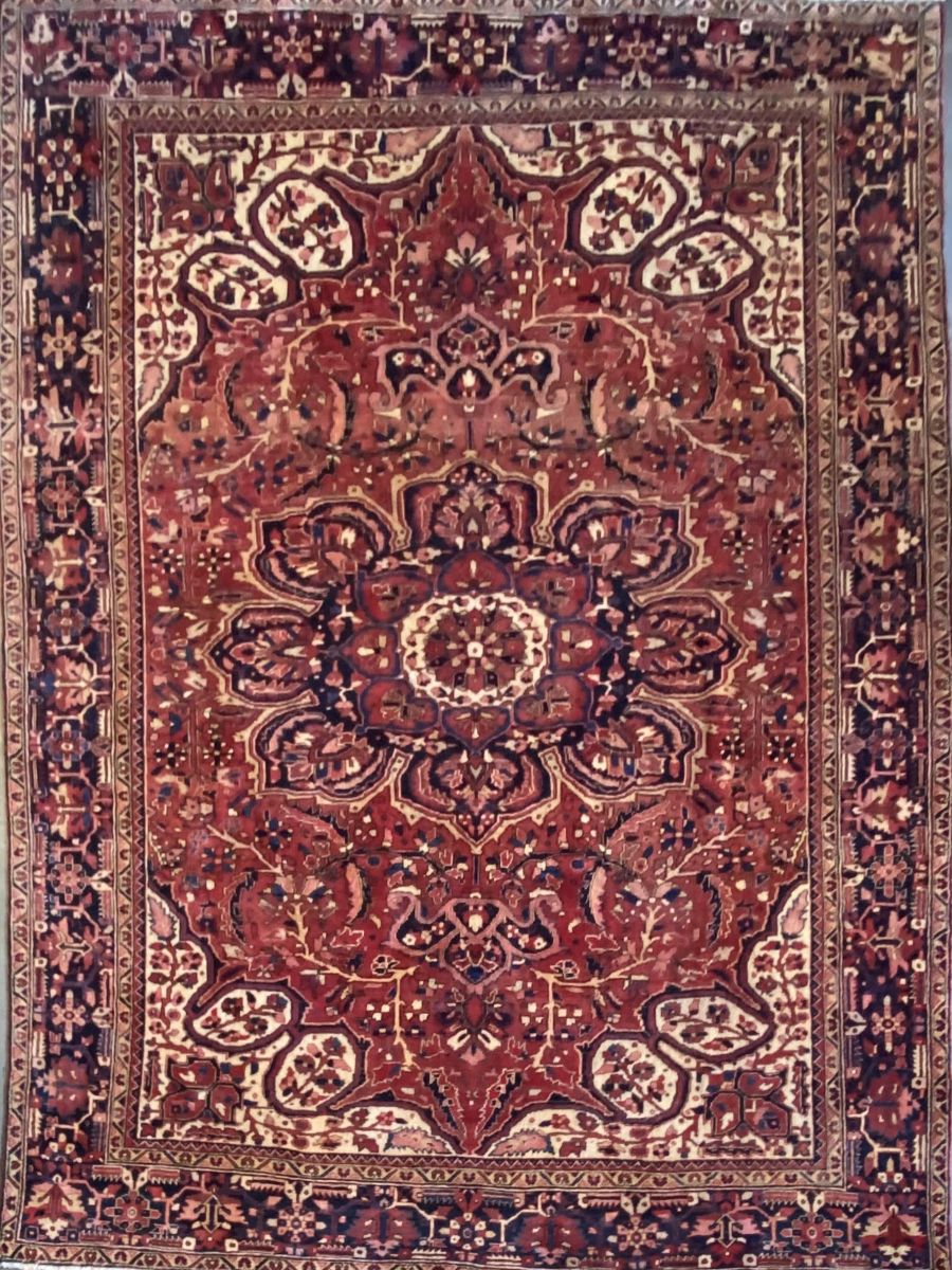 Hand-Knotted Traditional Persian Heriz Carpet