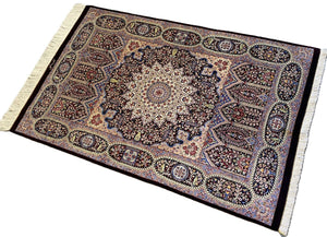 Superfine Hand-Knotted Pure Silk Persian Qum Carpet