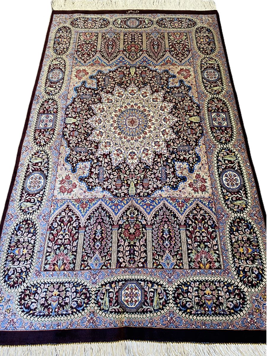 Superfine Hand-Knotted Pure Silk Persian Qum Carpet