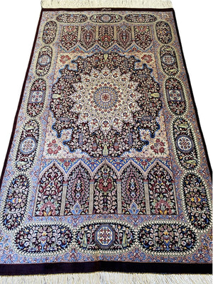 Superfine Hand-Knotted Pure Silk Persian Qum Carpet