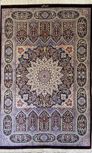 Superfine Hand-Knotted Pure Silk Persian Qum Carpet