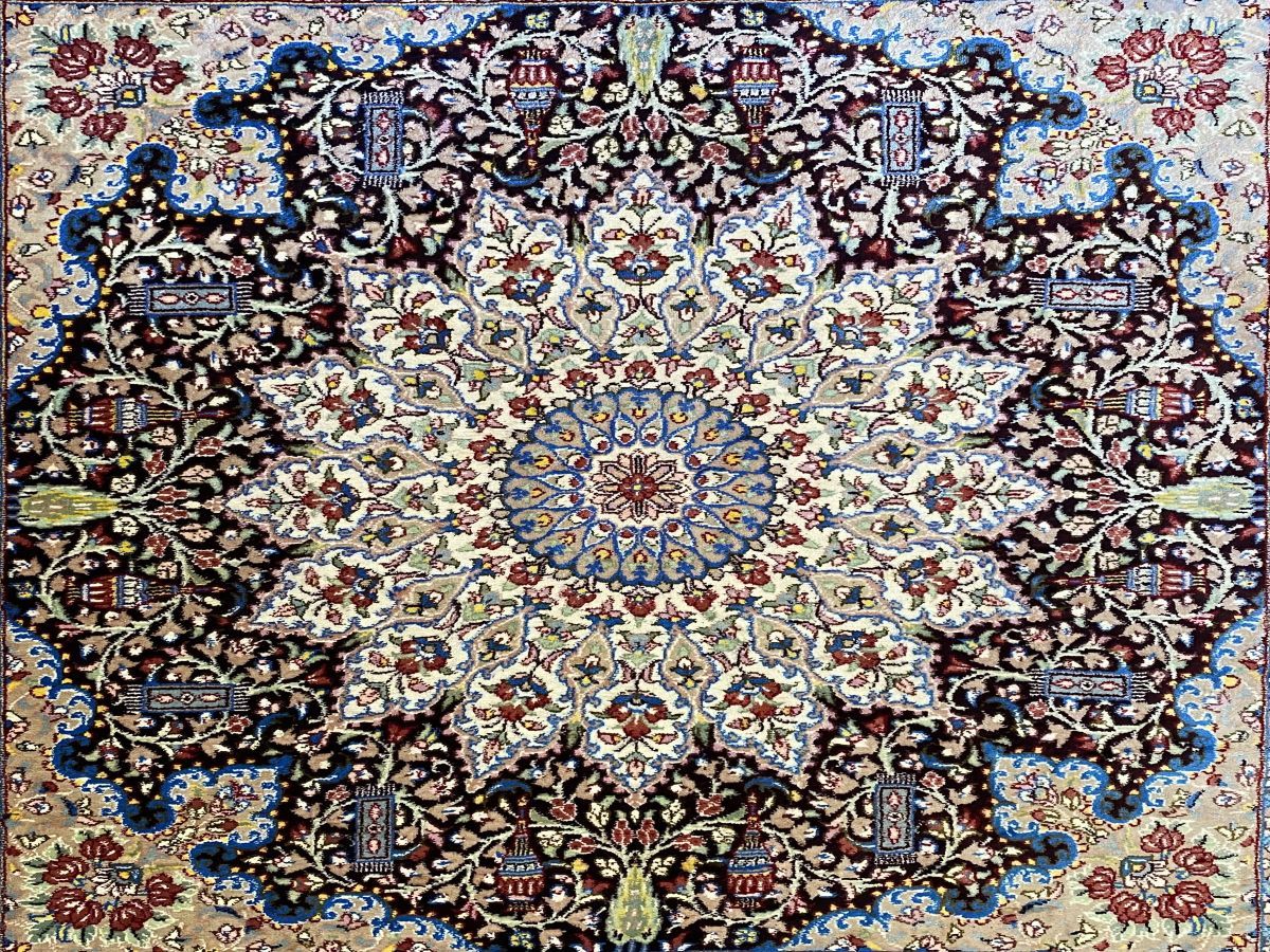 Superfine Hand-Knotted Pure Silk Persian Qum Carpet