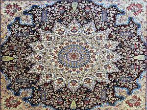 Superfine Hand-Knotted Pure Silk Persian Qum Carpet