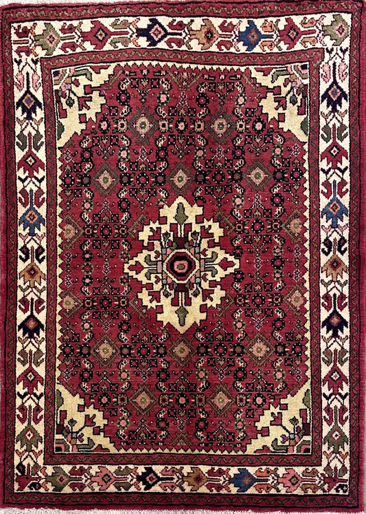 Hand-Knotted Tribal Persian Hossainabad Rug