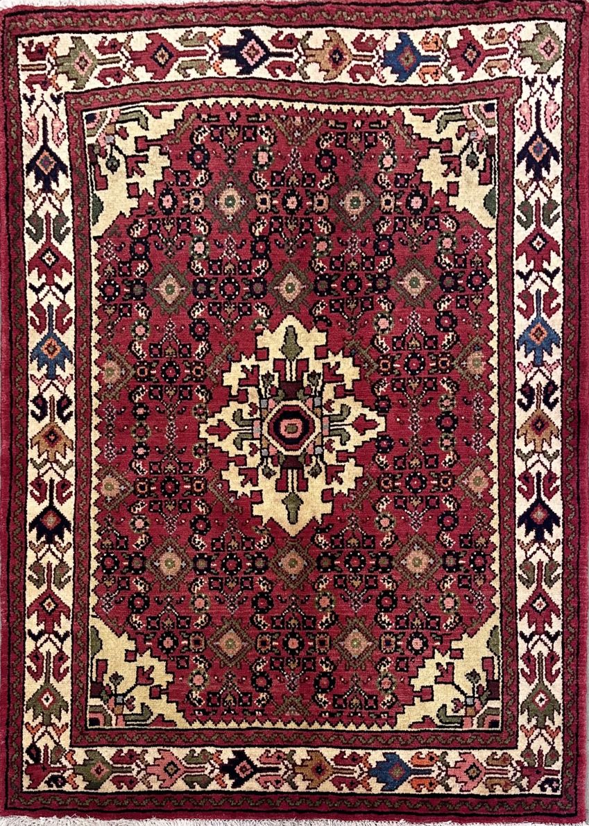 Hand-Knotted Tribal Persian Hossainabad Rug
