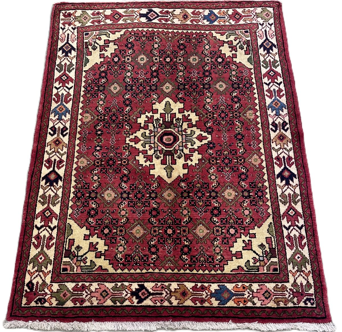Hand-Knotted Tribal Persian Hossainabad Rug