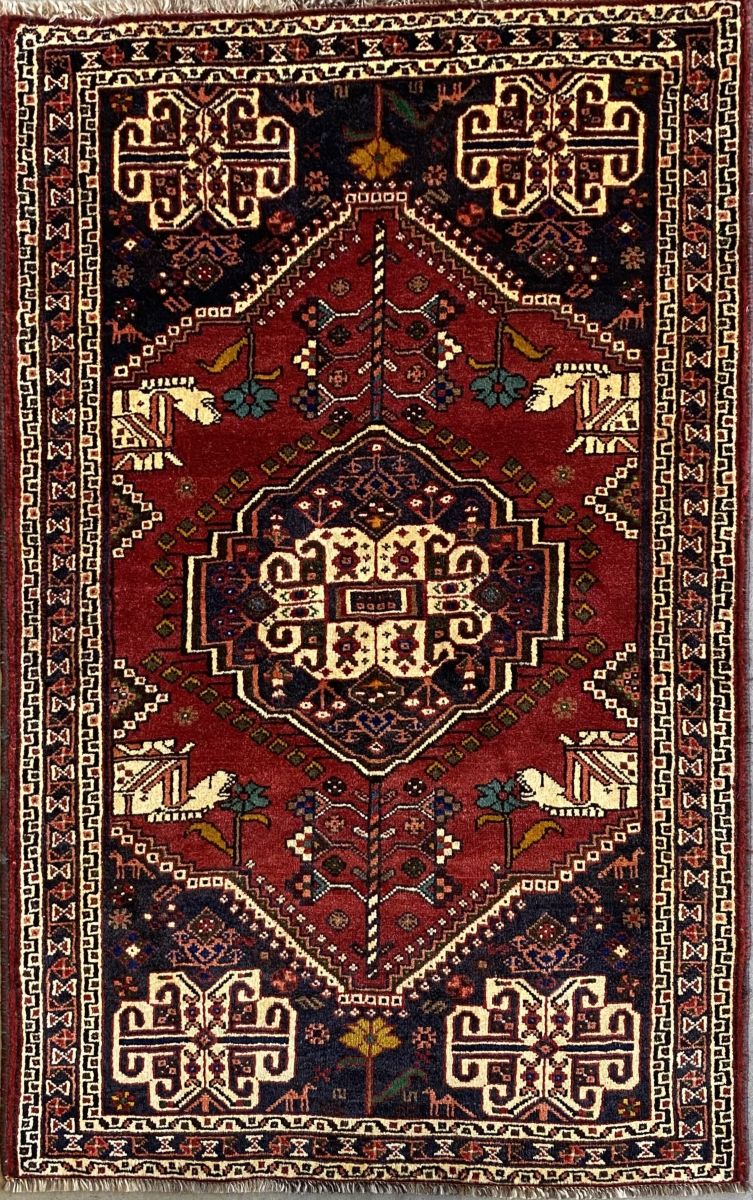 Hand-Knotted Nomadic Persian Qashqaie Rug