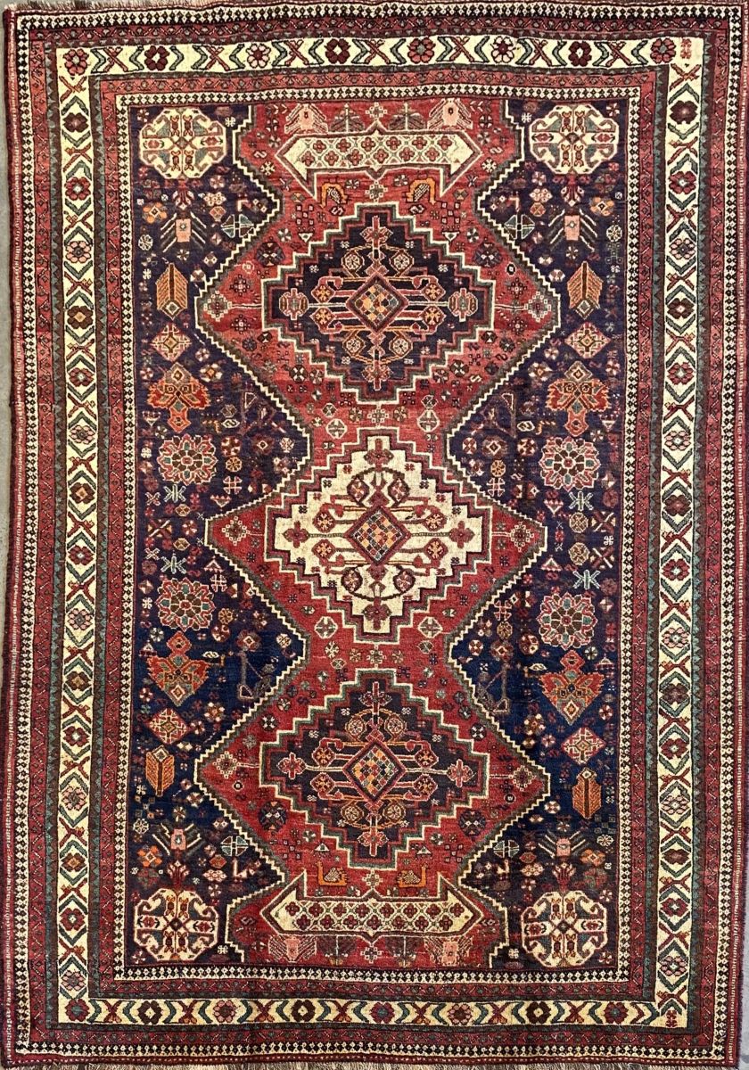 Hand-Knotted Nomadic Persian Qashqaie Carpet