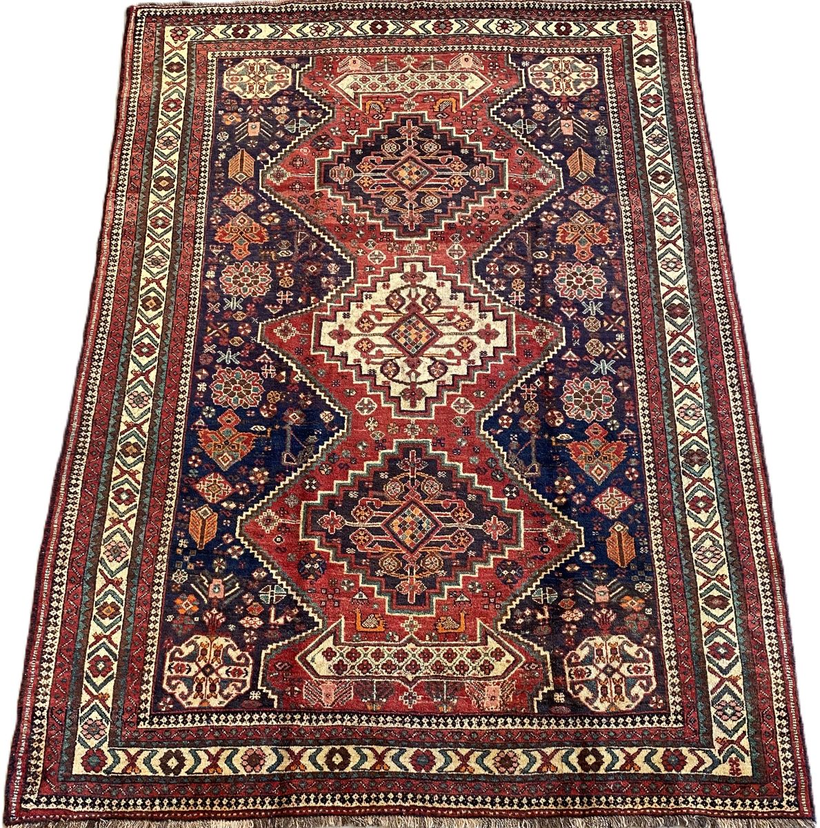 Hand-Knotted Nomadic Persian Qashqaie Carpet