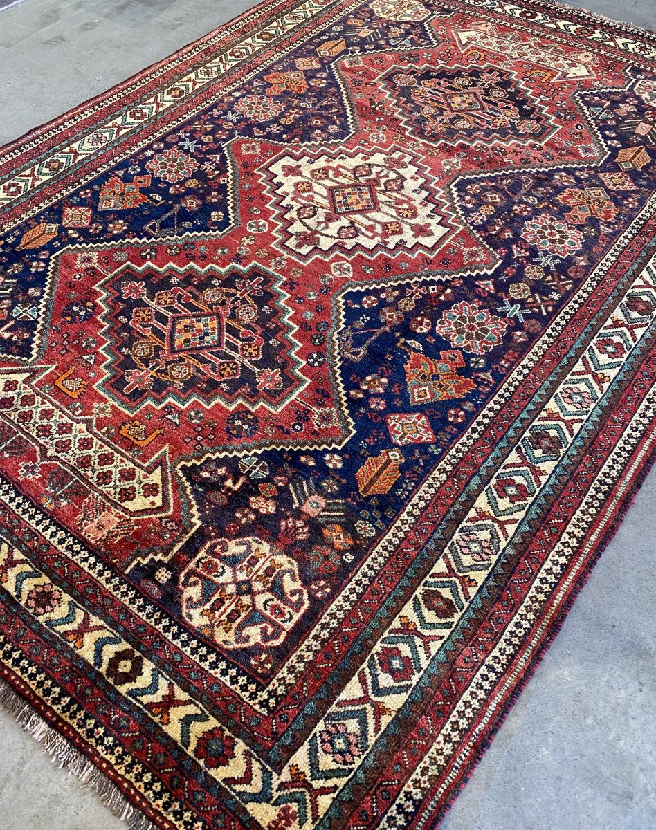 Hand-Knotted Nomadic Persian Qashqaie Carpet