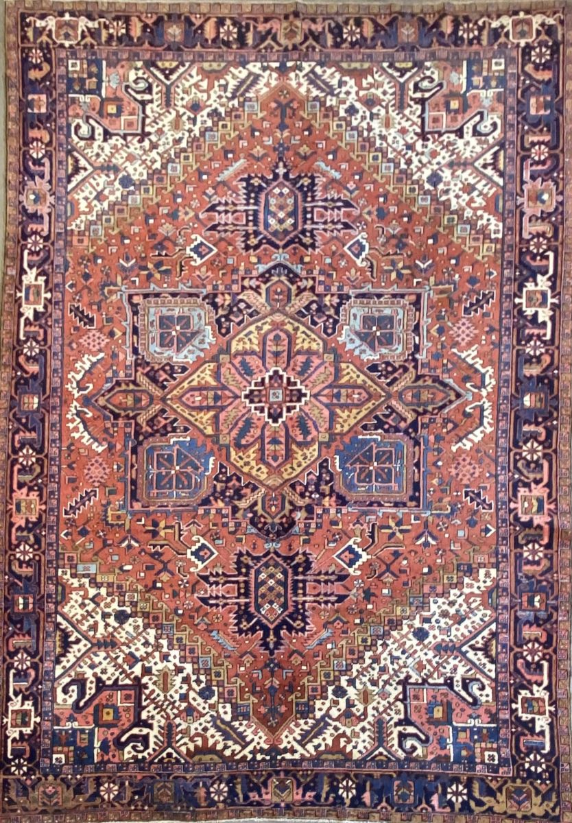Hand-Knotted Traditional Persian Heriz Carpet