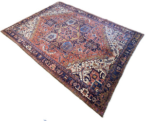 Hand-Knotted Traditional Persian Heriz Carpet