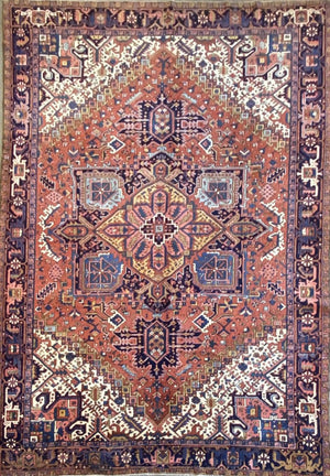 Hand-Knotted Traditional Persian Heriz Carpet