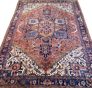 Hand-Knotted Traditional Persian Heriz Carpet