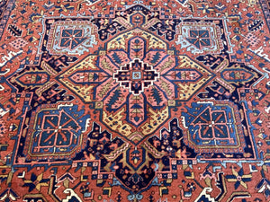 Hand-Knotted Traditional Persian Heriz Carpet