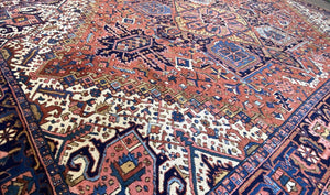 Hand-Knotted Traditional Persian Heriz Carpet