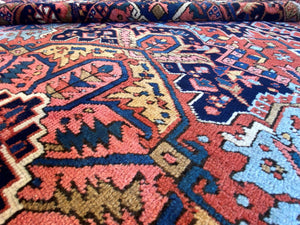 Hand-Knotted Traditional Persian Heriz Carpet