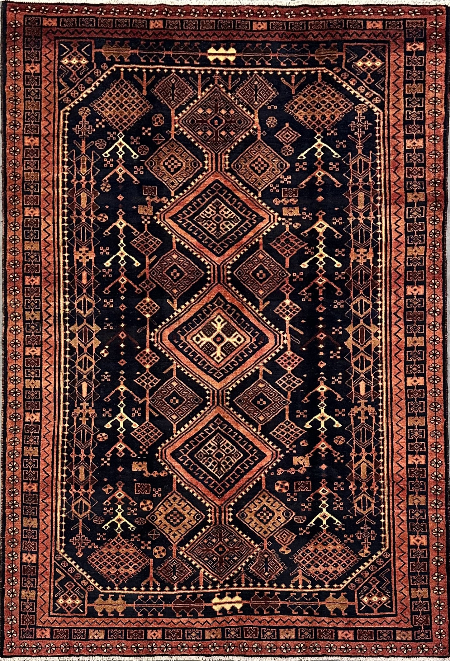 Hand-Knotted Tribal Persian Shiraz Carpet