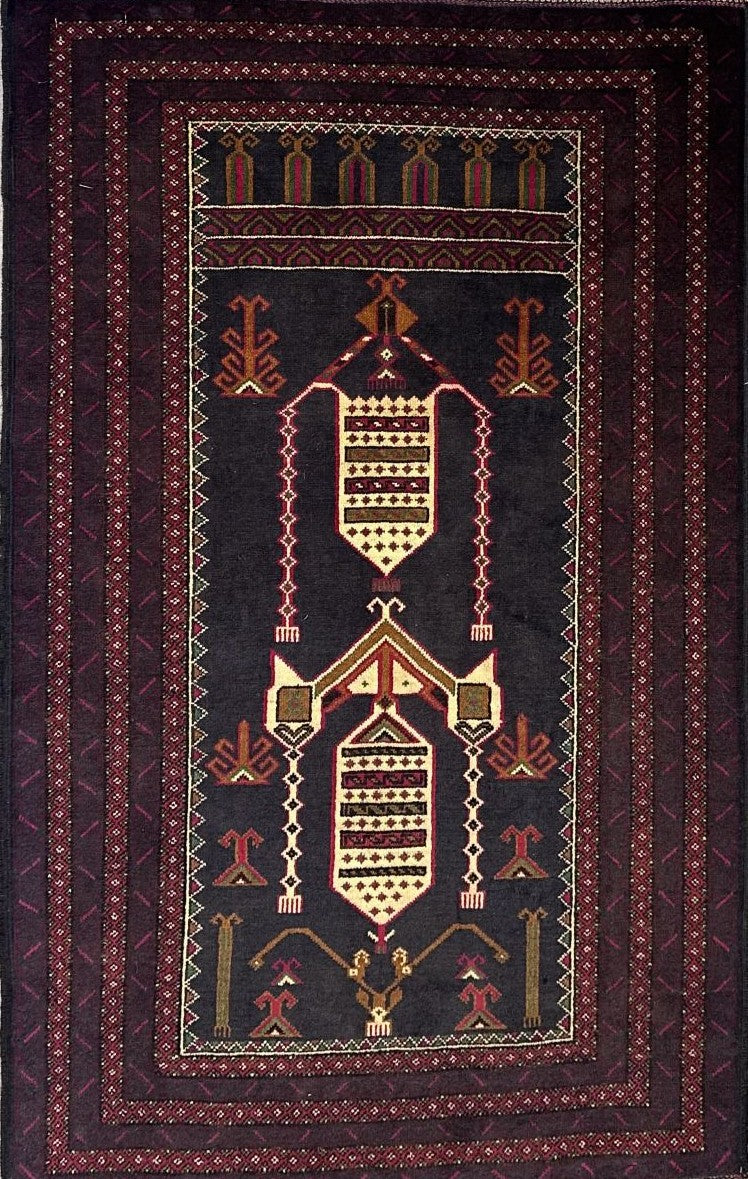 Hand-Knotted Tribal Afghan Balouch Prayer Rug