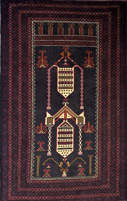 Hand-Knotted Tribal Afghan Balouch Prayer Rug