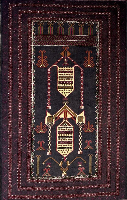 Hand-Knotted Tribal Afghan Balouch Prayer Rug