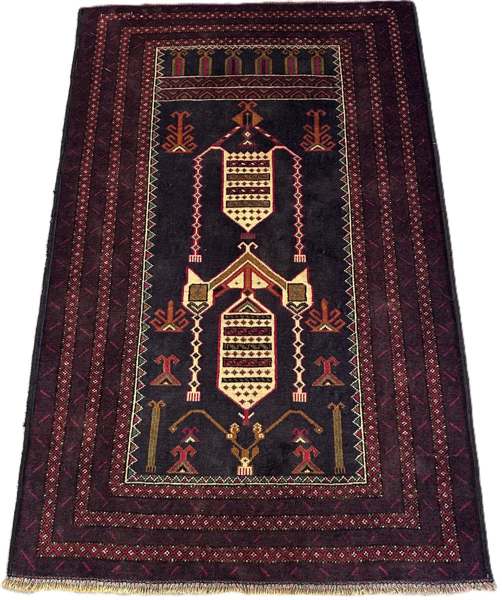 Hand-Knotted Tribal Afghan Balouch Prayer Rug