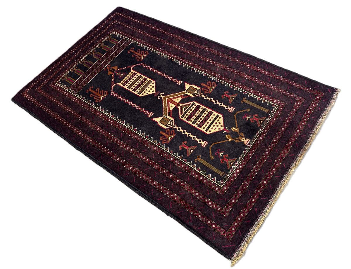 Hand-Knotted Tribal Afghan Balouch Prayer Rug
