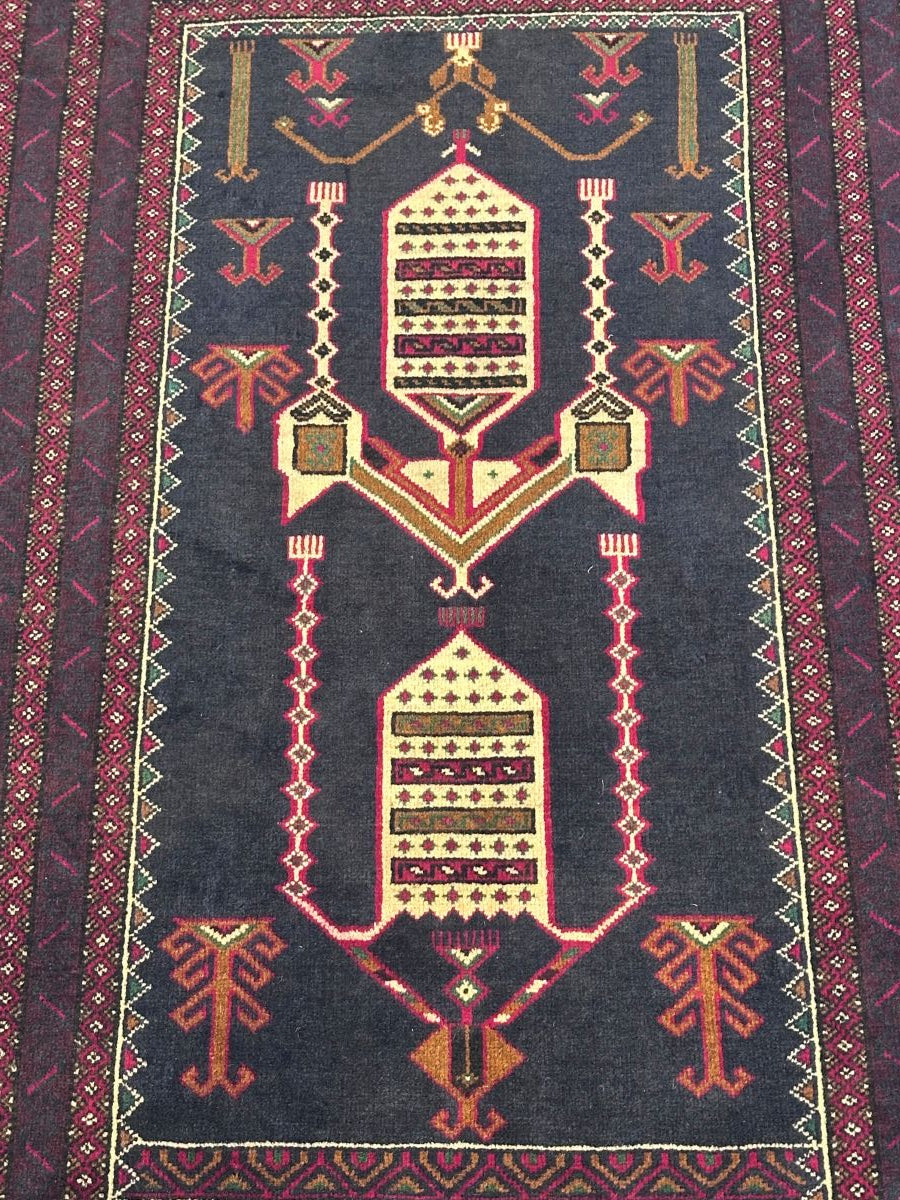 Hand-Knotted Tribal Afghan Balouch Prayer Rug