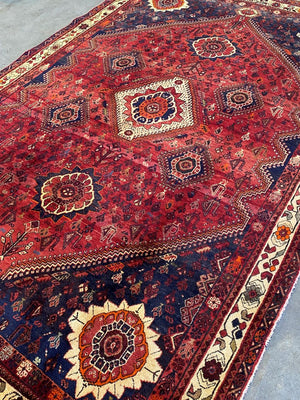 Hand-Knotted Nomadic Persian Qashqaie Carpet