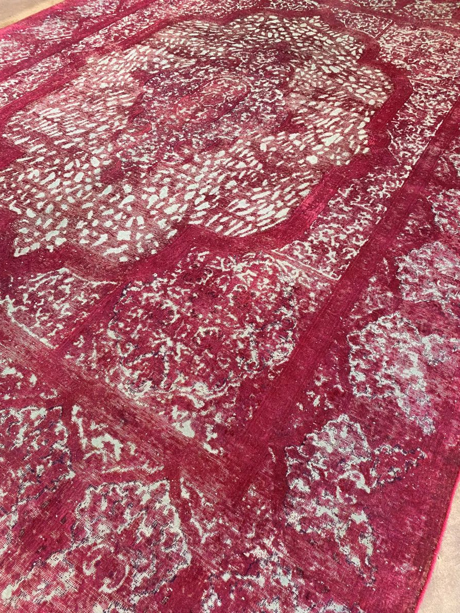 Handmade Vintage Over-dyed Persian Kerman Ravar